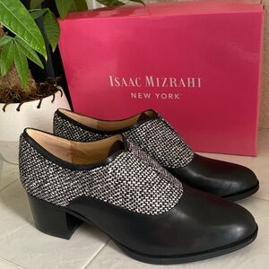 Isaac Mizrahi New York Darcy 2 black muti fabric leather heeled  loafer